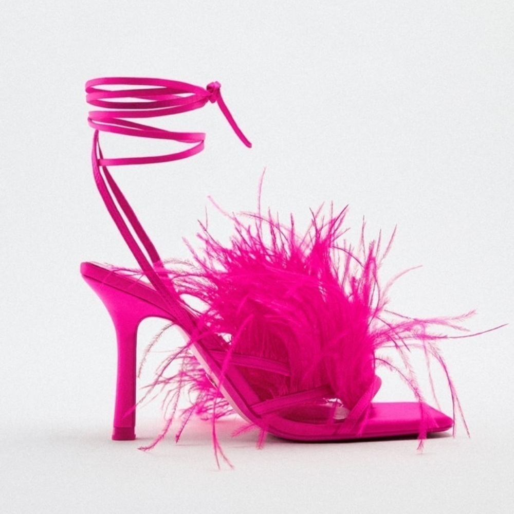 ZARA Feathered High Heel Sandals BNWT